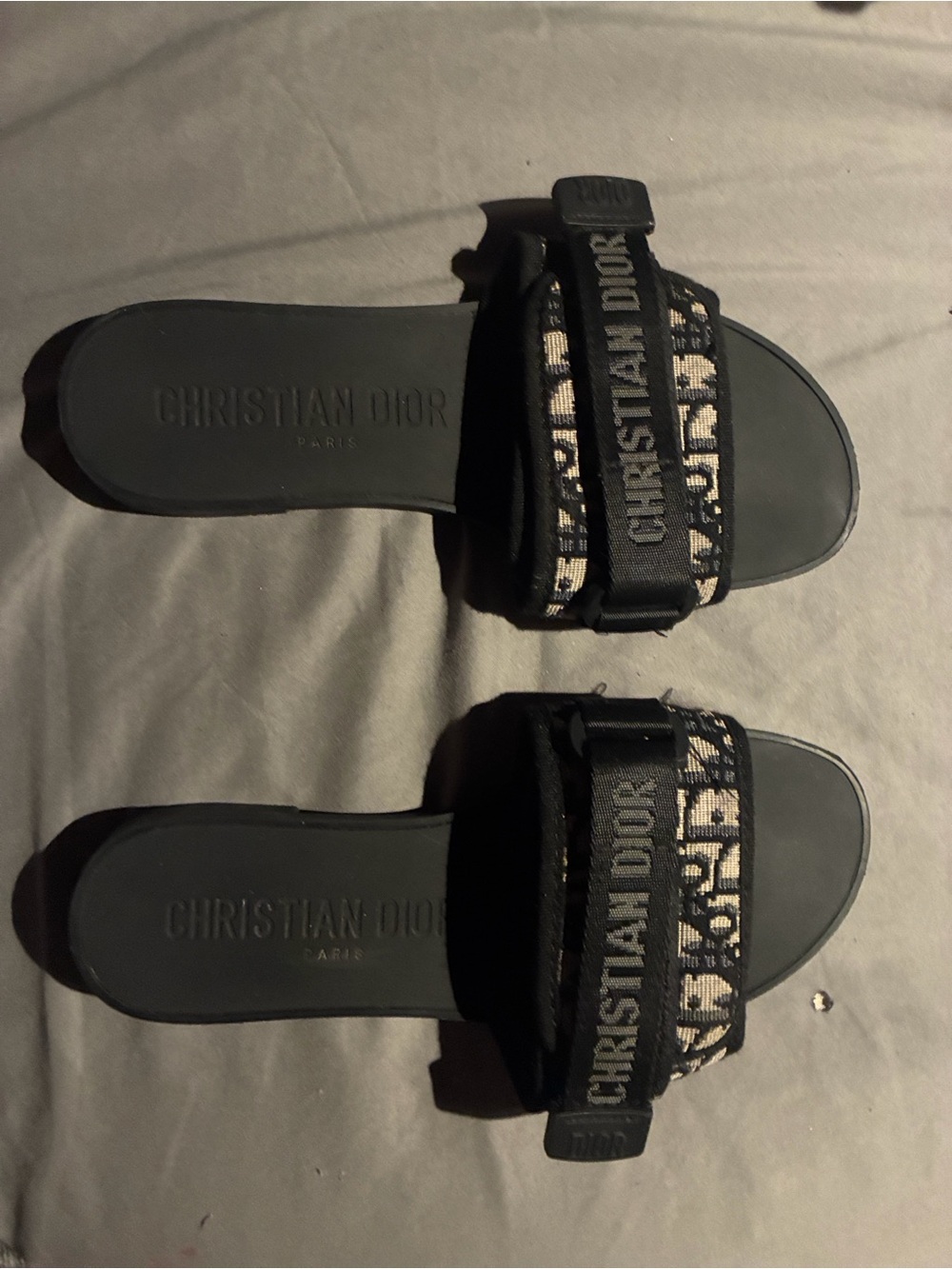 Dior Black and Beige Logo Strap Slide Sandals